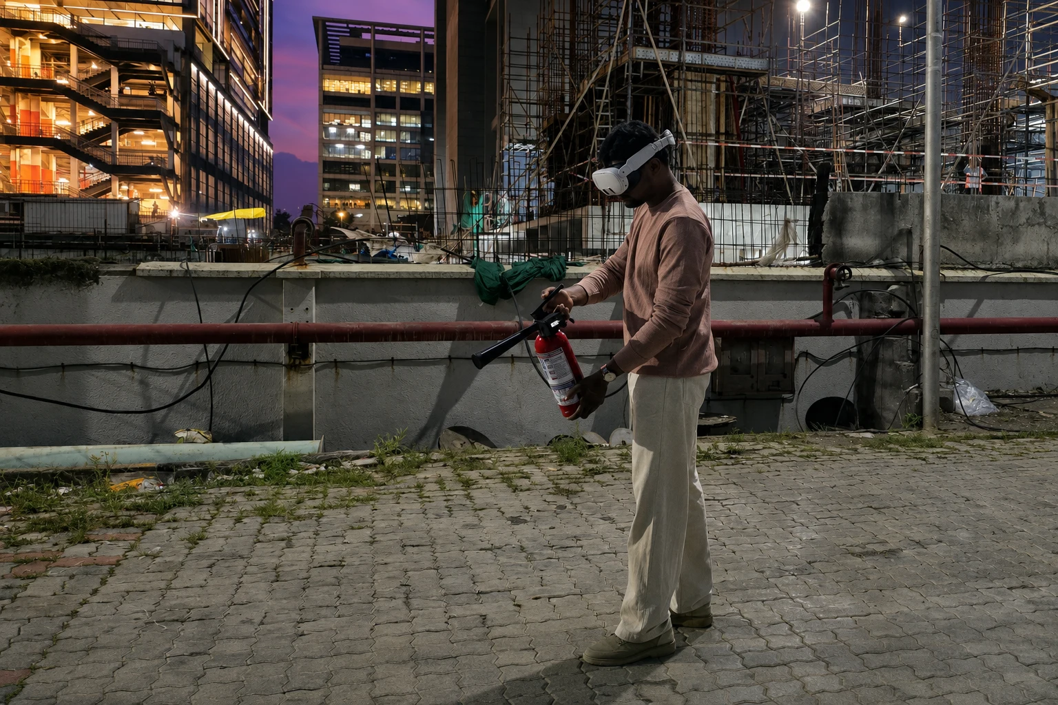 FireSafeX outdoor practice with a physical extinguisher and mixed reality headset